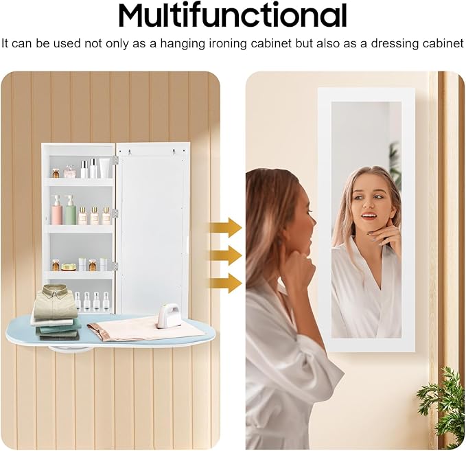 Wall Mount Ironing Board Cabinet, 14 * 8.1 * 37.5inch Built-in Swivel Ironing Board Foldable with Storage, Ironing Table Closet with 180° Rotatable Ironing Table for Home, Apartment & Small Spaces