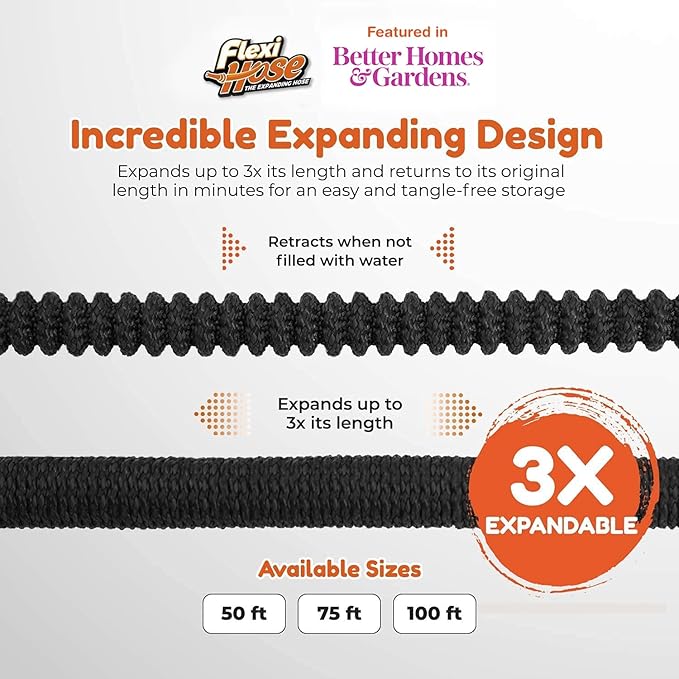 Flexi Hose Lightweight Expandable Garden Hose, 150FT -Retractable Garden Hose, Water Hose - No-Kink Flexibility, 3/4 Inch Solid Brass Fittings and Double Latex Core