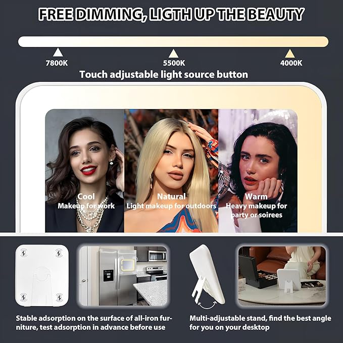 Makeup Organizer Box with Detachable Lighted Mirror, Travel Train Cosmetic Case, Adjustable Divider Storage Bag, Portable Artist Storage Suitcase with Magnetic LED Mirror - Star White