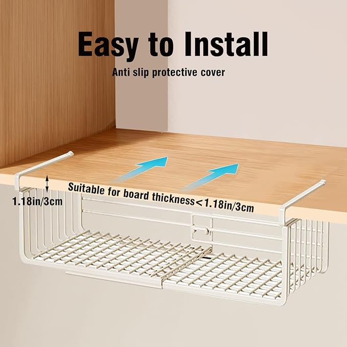 JIABEIUS 2 Pack Under Shelf Storage Basket, Extendable Under Cabinet Organizer, Pantry Organizers and Storage Hanging Rack for Kitchen Laundry Room Desk Counter Bookshelf