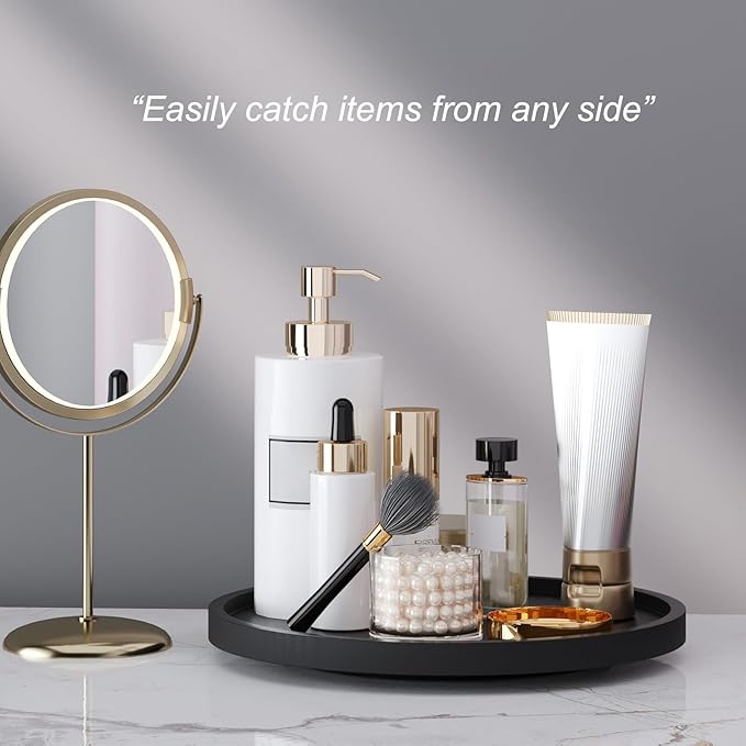 Lazy Susan Organizer for Kitchen,Bamboo Turntable for Cabinet,Pantry,Vanity,Middle（Black）