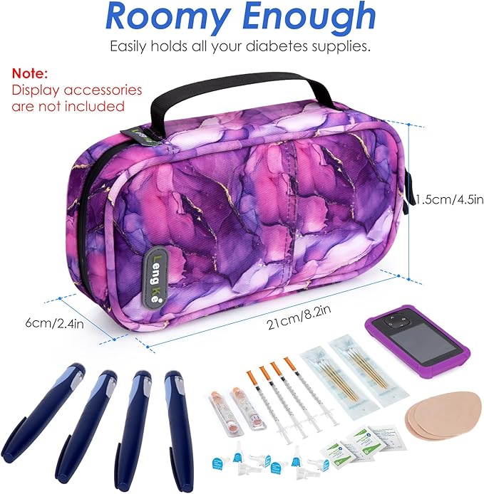 YOUSHARES Insulin Cooler Travel Case - Travel Medicine Cooler Bag for Insulin and Diabetes Supplies Travel, Insulin Case with 2 TSA Approved Gel Ice Pack (Marble Purple)