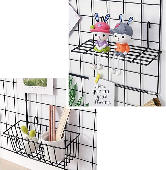 GBYAN Grid Wall Basket Wall Grid Panel Accessories Wire Straight Shelf with Hook Organizer for Home, Black
