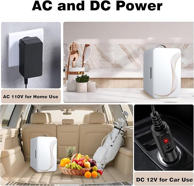 Mini Fridge for Bedroom, 6L/8 Cans Skincare Fridge Portable Small Refrigerator, Cooler and Warmer Compact Refrigerator for Skin Care Makeup, Office Dorm and Car, Includes Home Plug & 12V Car Charger