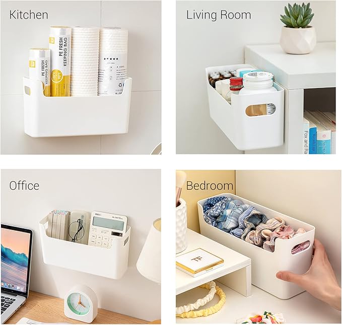 2 Pack Cabinet Door Organizer Adhesive Mount Kitchen Wrap Organizer Container Plastic Storage Shelf Versatile for Kitchen, Bathroom, Office, Bedroom, Garage, Craft Room, White