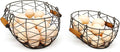 CVHOMEDECO. Oval Wire Egg Baskets Rustic Fruit Baskets with Wooden Handles Primitives Vintage Gathering Basket. Rusty, Set of 2