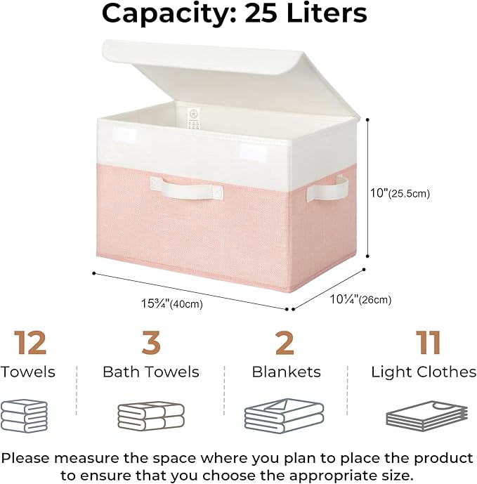 GRANNY SAYS Storage Bins with Lids, Decorative Storage Boxes for Baby Nursery, Girls Toy Chest, Closet Organization, Pink, 2-Pack