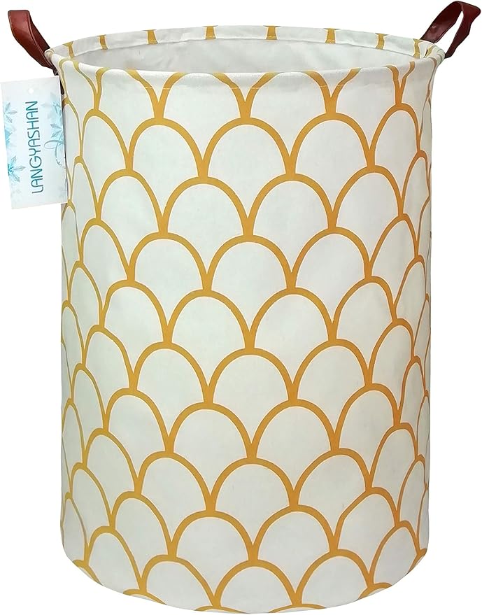 LANGYASHAN Laundry Basket Canvas Fabric Collapsible Organizer Basket for Storage Bin Toy Bins Gift Baskets Bedroom Clothes Children Nursery Hamper (gold egg)