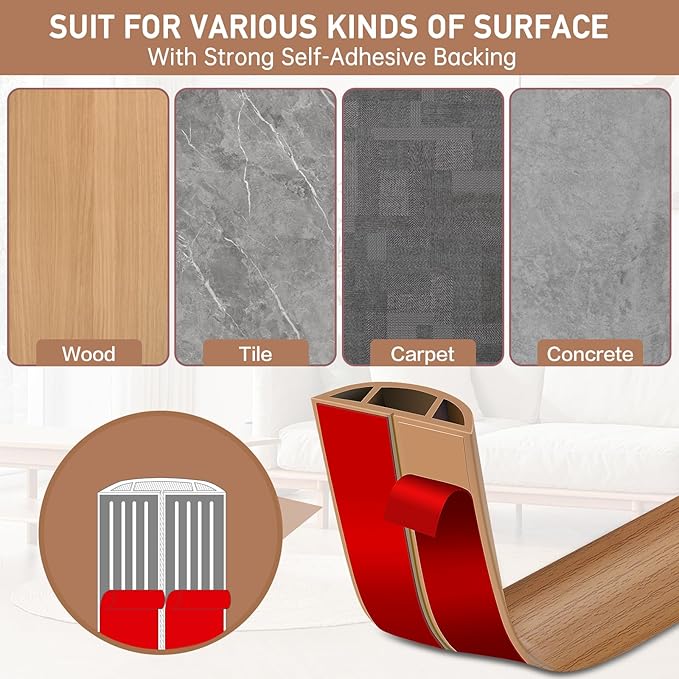 Floor Cord Cover Self Adhesive Cord Hider Floor Extension Cord Covers for Floor Power Cord Protector Cable Management Prevent Cable Trips Cable Cavity 0.51" W x 0.31" H (Light Brown Wood, 20Ft)
