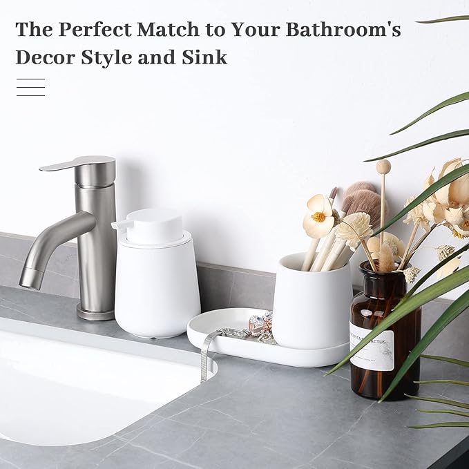 BosilunLife Bathroom Accessories Set 3 pcs - Bathroom Ceramic Foaming Soap Dispenser Set Farmhouse White Bathroom Decor, Foam Soap Dispenser and Toothbrush Holder/Tumbler Cup, Tray