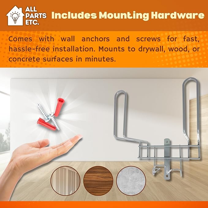 Deluxe Vacuum Hose Hanger – Heavy Duty Metal Wall Mount Storage Rack for Central & Canister Vac Systems – Fits 30-40 Ft Hose – Includes Screws & Anchors – Gray
