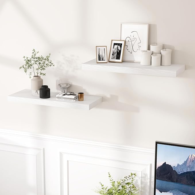 Black Floating Shelves 24 Inch Long 2 Pack for Bedroom|Kitchen|Bathroom, Wall Mounted Rustic Wood Wall Shelves, 9.3 Inch deep Floating Shelf with Invisible Brackets for Books|Storage|Decor