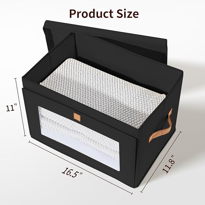 DIMJ Storage Bins with Lids - 4 Pack Large Fabric Closet Organizer with Window & Handles, Collapsible Decorative Storage Boxes for Shelves Under Bed, Books Clothes Blankets Sweaters Organization