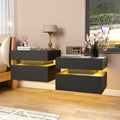 Floating Nightstand Set of 2,Modern Bedside Tables with LED Light for Bedroom,Small Night Stands with Drawers, Wall Mounted End SideTables Set for Living Room
