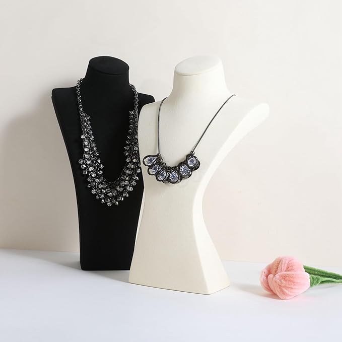GemeShou Beige necklace storage hanger stand jewelry organizer, Velvet jewelry stand necklace holder, jewelry mannequin bust for necklaces, jewelry bust display stands【Beige-Large height 12 inch】