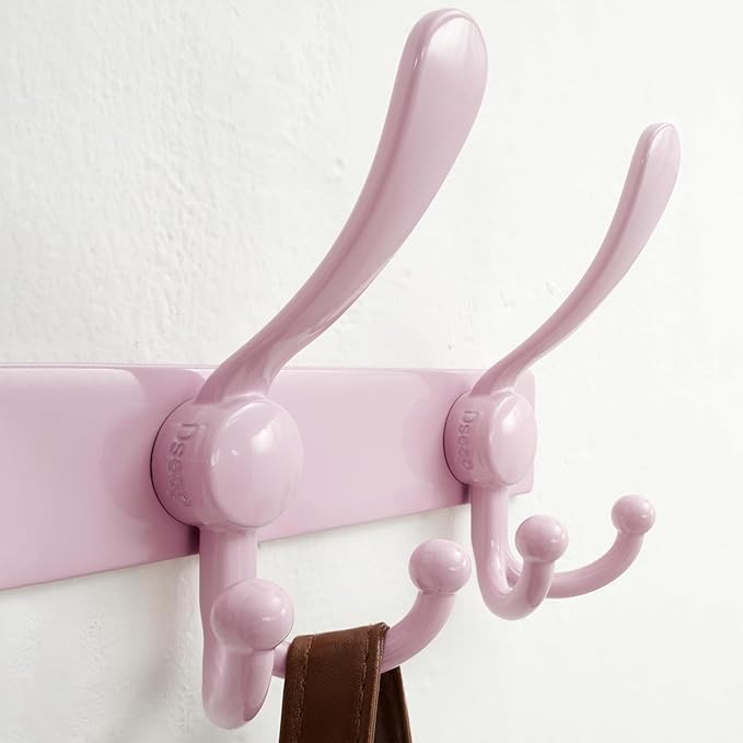 Dseap MaxStrong 2.0 Coat Rack Wall - 37” Long 10 Tri Hooks - Ultra Heavy-Duty Stainless Steel Wall Mount Coat Hanger, Hook Rail for Clothes Hats Jacket Towels Pink