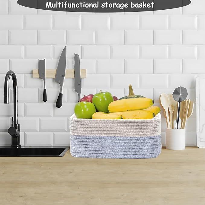 COMFY-HOMI 11.5"x7.5"x4.7" Storage Baskets for Organizing | Cotton Rope Woven Basket | Toy Storage Bin Box | Basket for Shelves, Closet Organizer Bin, Decorative Closet Shelf, 1 Pack all bule