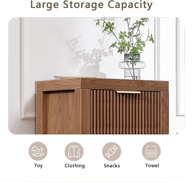 4-Drawer Modern Solid Wood Dresser with Fluted Front & Gold Handles, Multifunctional Tall Storage Chest, for Hallway, Entryway, Walnut Oak