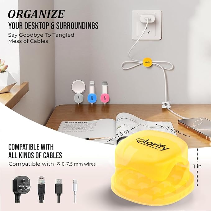 12 Pack Spring Cable Clips, Adhesive Cord Holders for Desk, Nightstand, Laptop, Phone Charging Clips & Car Cable Organizer for Home, Office & Charging Cord Management-(Multicolour)