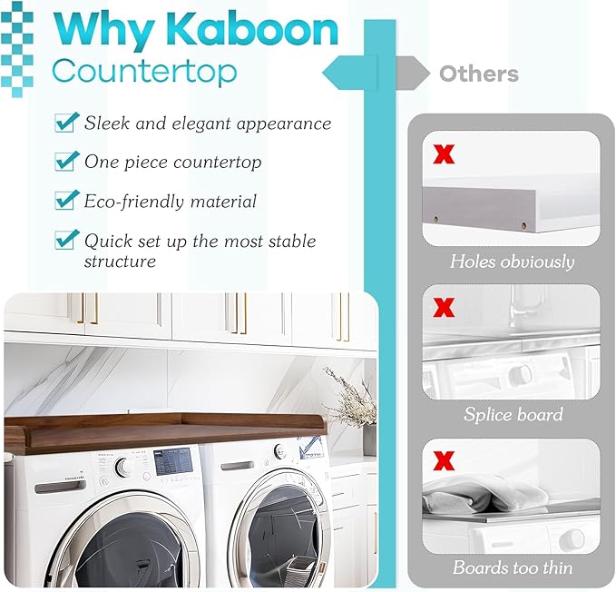 Kaboon Washer Dryer Countertop, Melamine Countertop with Edge Rails - 27.5" Depth x 54" Width Laundry Room Organization, Dark Walnut