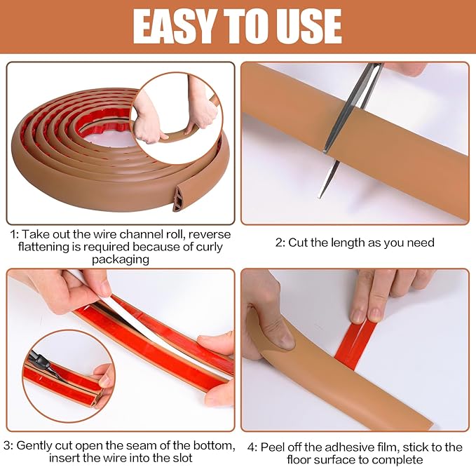 Floor Cord Cover Self Adhesive Cord Hider,3.3FT Cable Management, Extension Strip Protector for Wires, Prevent Cable Trips for Offices, Gyms, Exhibitions Cavity:0.47"(W) x 0.35"(H) Brown