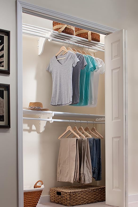 EZ Shelf - DIY Closet Organizer Kit - Expandable to 12.2 ft. of Hanging & Shelf Space - White