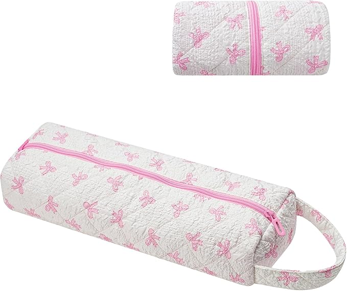 Quilted Hair Tools Travel Bag，Hair Styling Accessories Storage Case for Shark FlexStyle, Dyson Airwrap Hair Dryer, Curling Iron, Revlon Hair Tools，Portable and foldable(01Pink Bow)