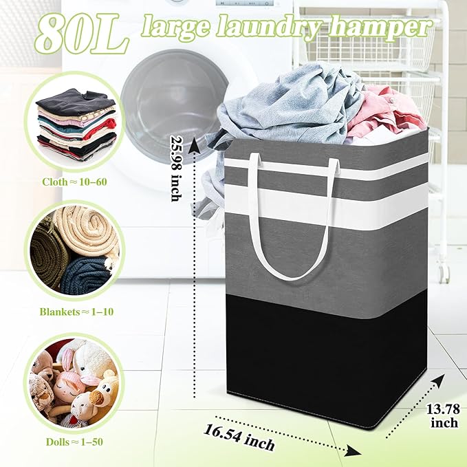 2-Pack Foldable Laundry Basket,Large Laundry Baskets with Handles,Waterproof Laundry Hamper,Collapsible Laundry Hampers for Clothes Organizer 80L (Black&Red)