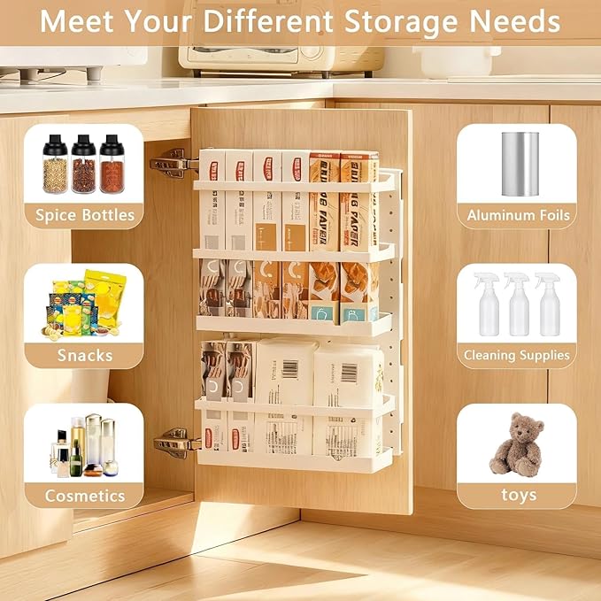 20x13x4.7-Inch Inside Cabinet Door Organizer,Adhesive Shelf,No Drilling Cabinet Door Storage,Organizer Caddy for Kitchen,Bathroom Cabinets,Space Saving Hold,Style1