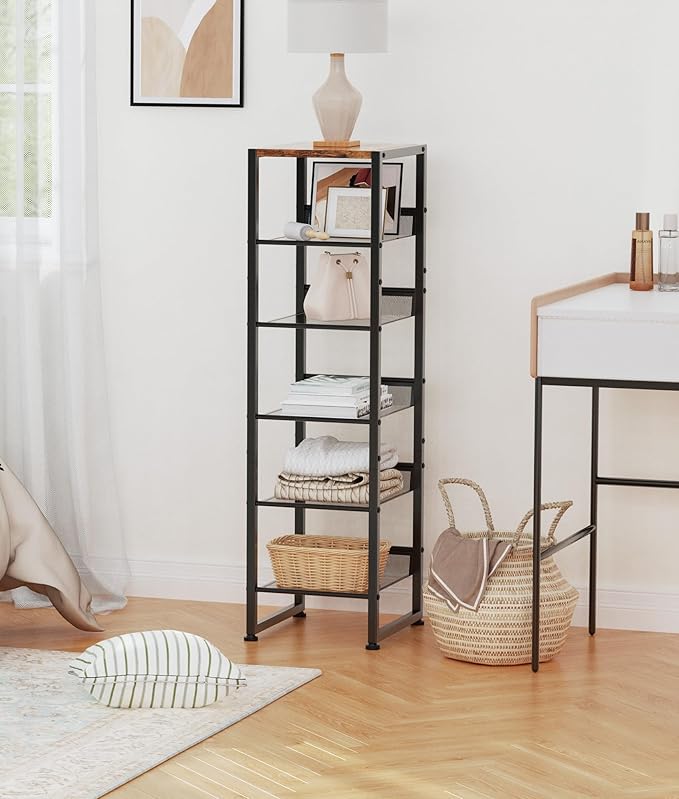 6 Tiers Vertical Shoe Rack, Corner Shoe Storage Organizer, Narrow Shoe Tower for 6 Pairs, Space Saving Sturdy Metal Shoe Shelf, Adjustable, Freestanding, for Entryway, Hallway, Living Room, Bedroom