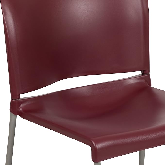 Flash Furniture HERCULES Series 880 lb. Capacity Burgundy Full Back Contoured Stack Chair with Gray Powder Coated Sled Base