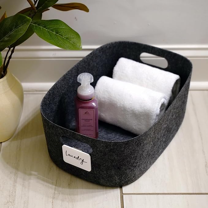 Welaxy Large Storage Basket Felt Open Desk Organize bin Shelf Box with handles lightweight carry for Magazines Books Junk Kids Toys Pet Clothes Laundry sleek minimalist lifestyle (Charcoal)