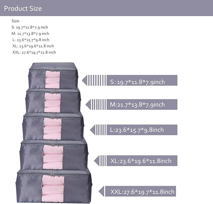 Comforter Storage Bags Pack of 2,Pillow Beddings/Blanket Clothes Organizer Storage Containers with Zippers,Breathable and Moistureproof(Grey 2pcs, XXL)