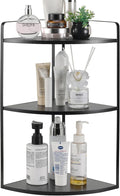 3 Tier Corner Bathroom Counter Organizer, Countertop Organizer, Vanity Organizers, Bathroom Storage Sink Shelf, Wooden and Metal Counter Shelf, Corner Counter (Black)