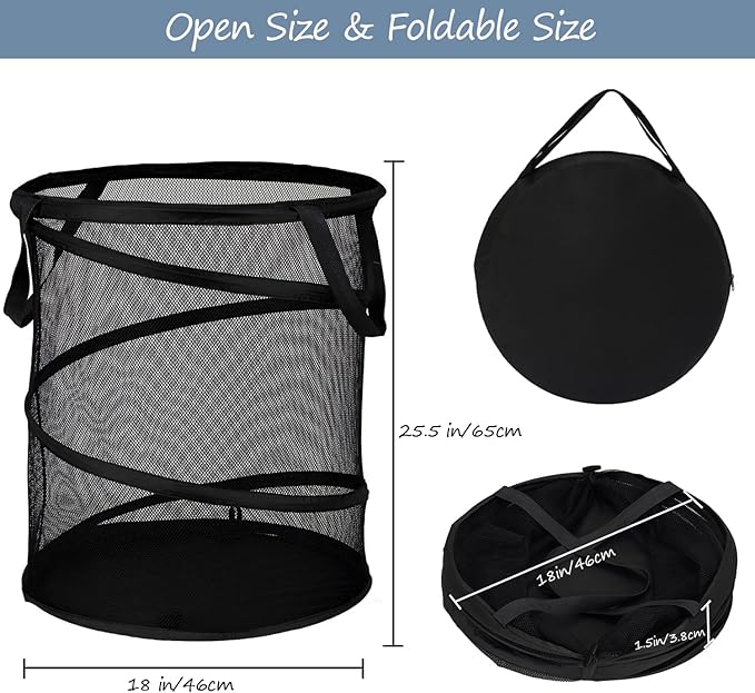 BATTOO Mesh Collapsible Laundry Baskets, Foldable Pop Up Laundry Hamper, Extral Large 113L Laundry Basket Hamper for Laundry, Bathroom, Kids Room, College Dorm, Travel, Camping Black