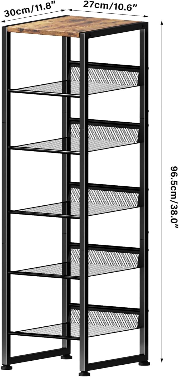 6 Tiers Vertical Shoe Rack, Corner Shoe Storage Organizer, Narrow Shoe Tower for 6 Pairs, Space Saving Sturdy Metal Shoe Shelf, Adjustable, Freestanding, for Entryway, Hallway, Living Room, Bedroom