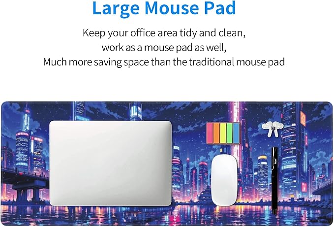 Neon City Large Mouse Pad, Anime Style Gaming Desk Mat, XL Keyboard Desk Pad Mat for Desktop, 31.5"x11.8" Non-Slip Base Big Mousepad with Stitched Edges