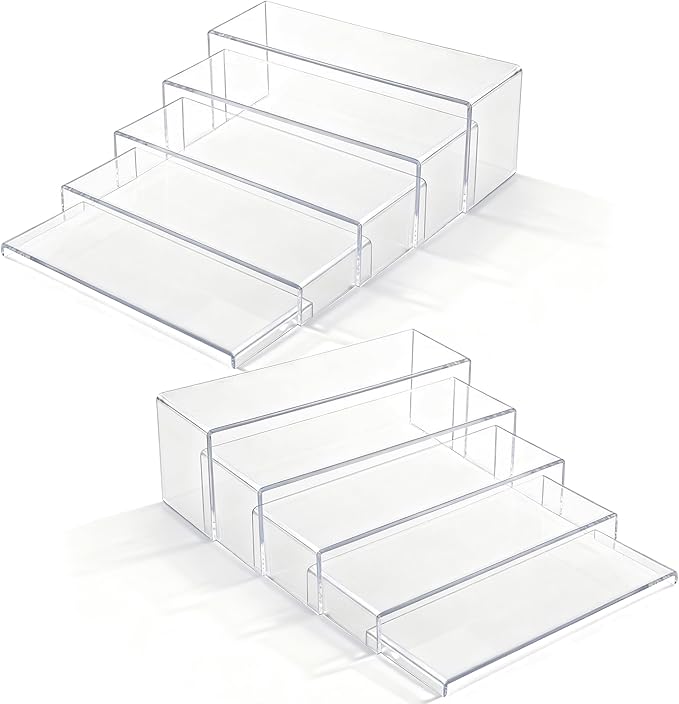 Large Acrylic Display Risers, 2 Set - 10 Pack Collectibles Display Shelf, Acrylic Risers Display Stands for Show Figures, Cupcake, Perfume, Jewelry, Toys(12.4”L~12”L~11.6”L~11.2”L~10.8”L)