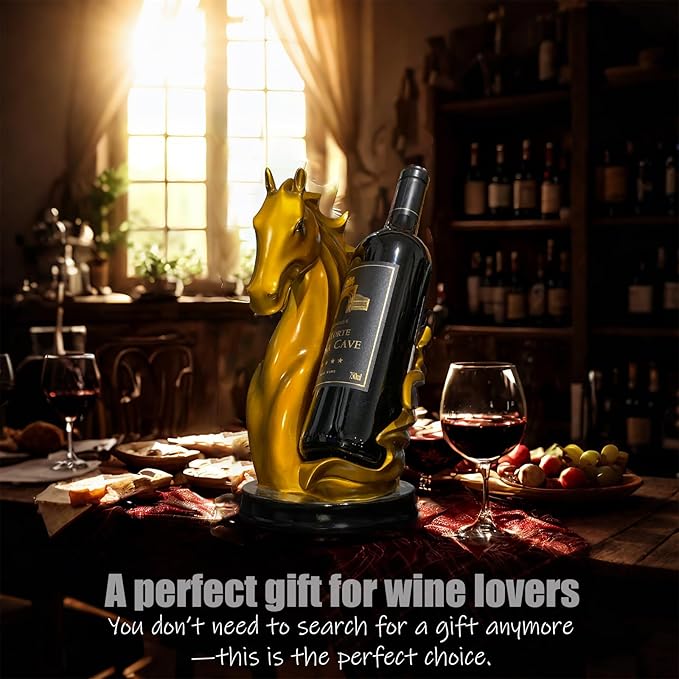 Wine Bottle Holder Wine Racks Tabletop Horse Statue as Home Kitchen Wine Cellar Decorative Storage Organizer, Horse Sculpture Horse Decor Horse Gifts for Girls Men Women (Gold)
