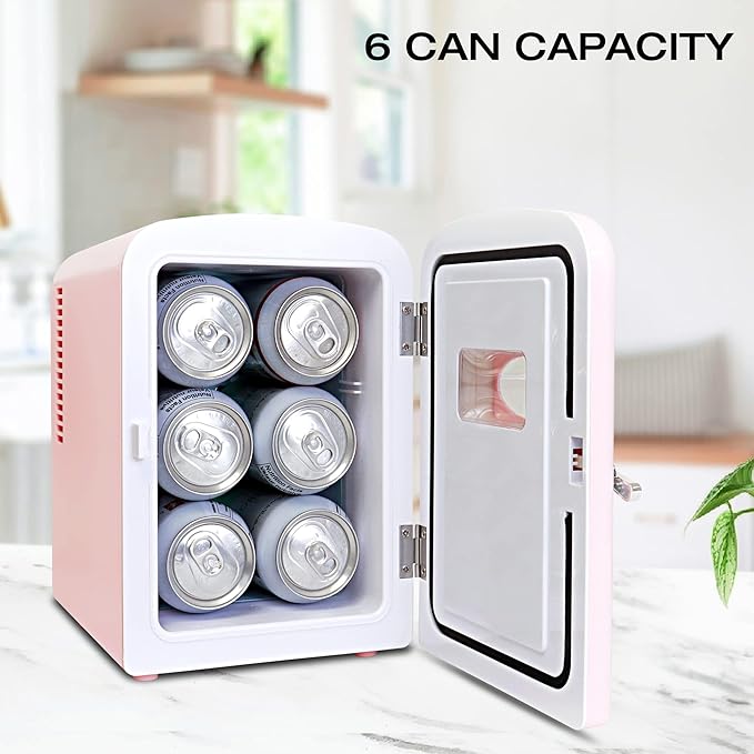 Koolatron Mini Fridge - Refrigerator for Bedroom, Office, Portable Table Top Beverage Cooler, 12V 110V Refrigerador for Drinks, Soda, Wine, Use in Car, Dorm, Outdoor, Patio, 6 Can