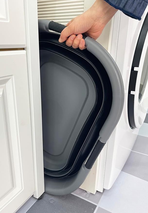 SAMMART 40L (10.5 Gallon) Collapsible Plastic Laundry Basket - Space Saving Storage Container/Organizer - Portable Washing Tub - Foldable Pop Up Hamper/Basket (2, Grey+ Black)