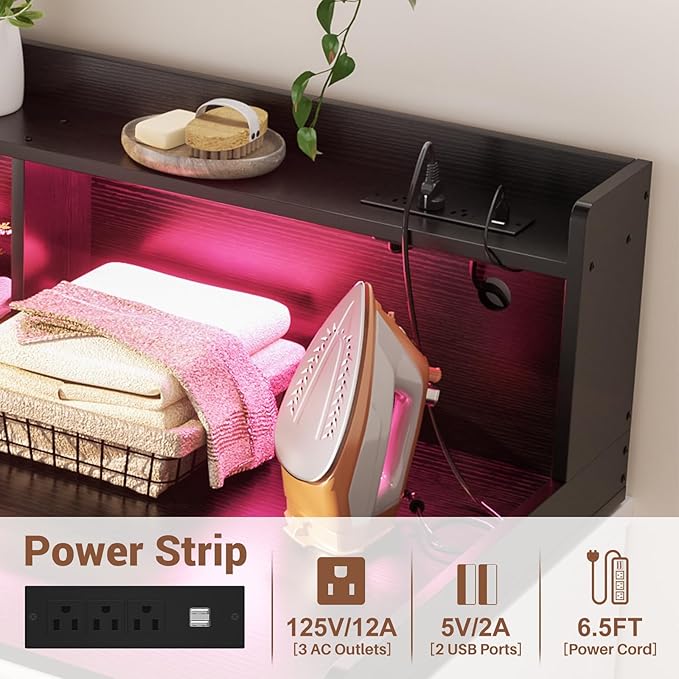 Aheaplus Washer and Dryer Countertop, 2-Tier Laundry Countertop Cover with LED Lights and Power Strip, Large Space Laundry Topper with Shelf for Laundry Room Organization, Black