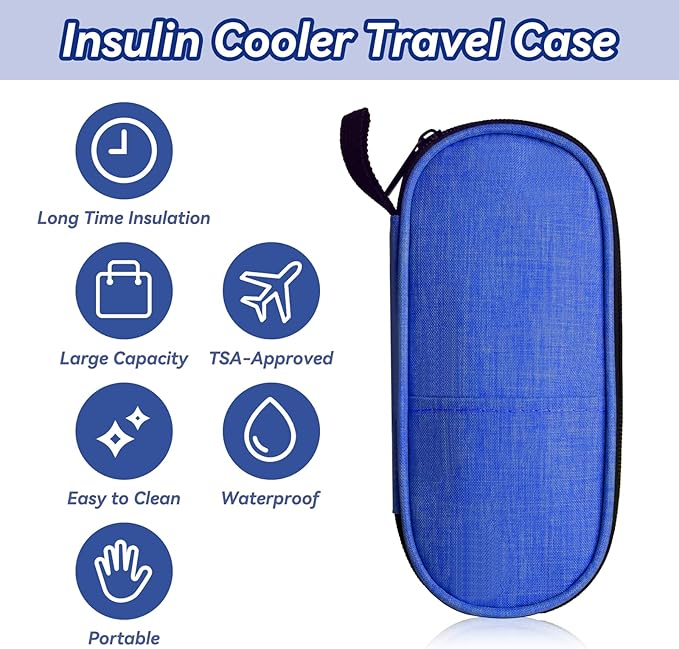 Insulin Cooler Travel Case, Medication Diabetic Cool Organizer Bag with 2 Ice Packs for Daily Life and Trip Use, Blue