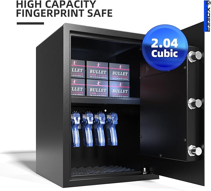 XDeer Biometric Safe Box, Quick-Access Security Safe Box with Upgraded Fingerprint, Steel Handgun Safe Lock Box for Kid/Home/Office (2.04 Cubic Feet)