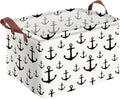 Anchor Storage Basket Waterproof Canvas Toy Storage Bin Home Anchor Decor Collapsible Outdoor Basket with Leather Handles Nautical Decor Blanket Baskets For Closets,Bedrooms,Gifts Baskets