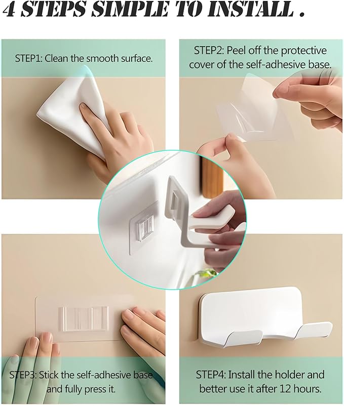 Universal Hair Dryer Holder, Blow Dryer Hanger Wall Mount for Hair Dryer Hook with Plug&Cord Organizer Self Adhesive for Cabinet Bathroom(1 Pack White)