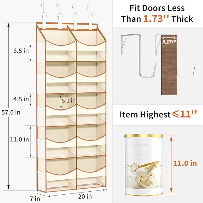 Aokeyee Over the Door Storage Organizer - 5 Tiers Behind Door Storage with 10 Compartments & 10 Mesh Pockets, 80lb Capacity Door Hanging Organizer for Closet, Bedroom, Bathroom, Pantry, Nursery, Toys
