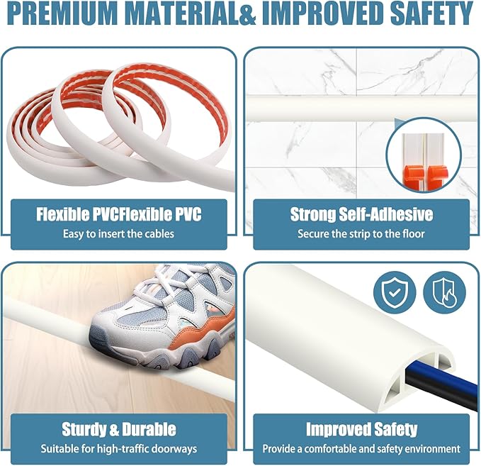 Floor Cord Covers for Wires 10FT Cable Hider Wire Cover Self Adhesive Cord Hider Floor for Offices, Homes, Workshops, Warehouses Cable Cavity 0.39" W x 0.27" H