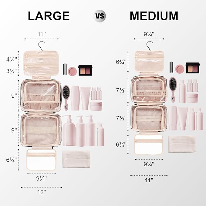 Everfun Hanging Travel Toiletry Bag for Women Traveling With Leakproof Compartment Makeup Cosmetic Organizer Dopp Kit Travel Accessories Essentials Must Have