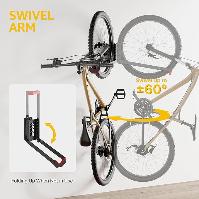 monTEK Swivel Bike Wall Mount, No Heavy Lifting Required Bike Wall Mount, Bike Hangers for Garage, Space-Saving Bike Rack Garage, Easy to Load and Unload, Bike Hanger Can Hold Up to 77 lbs, 2 Pack